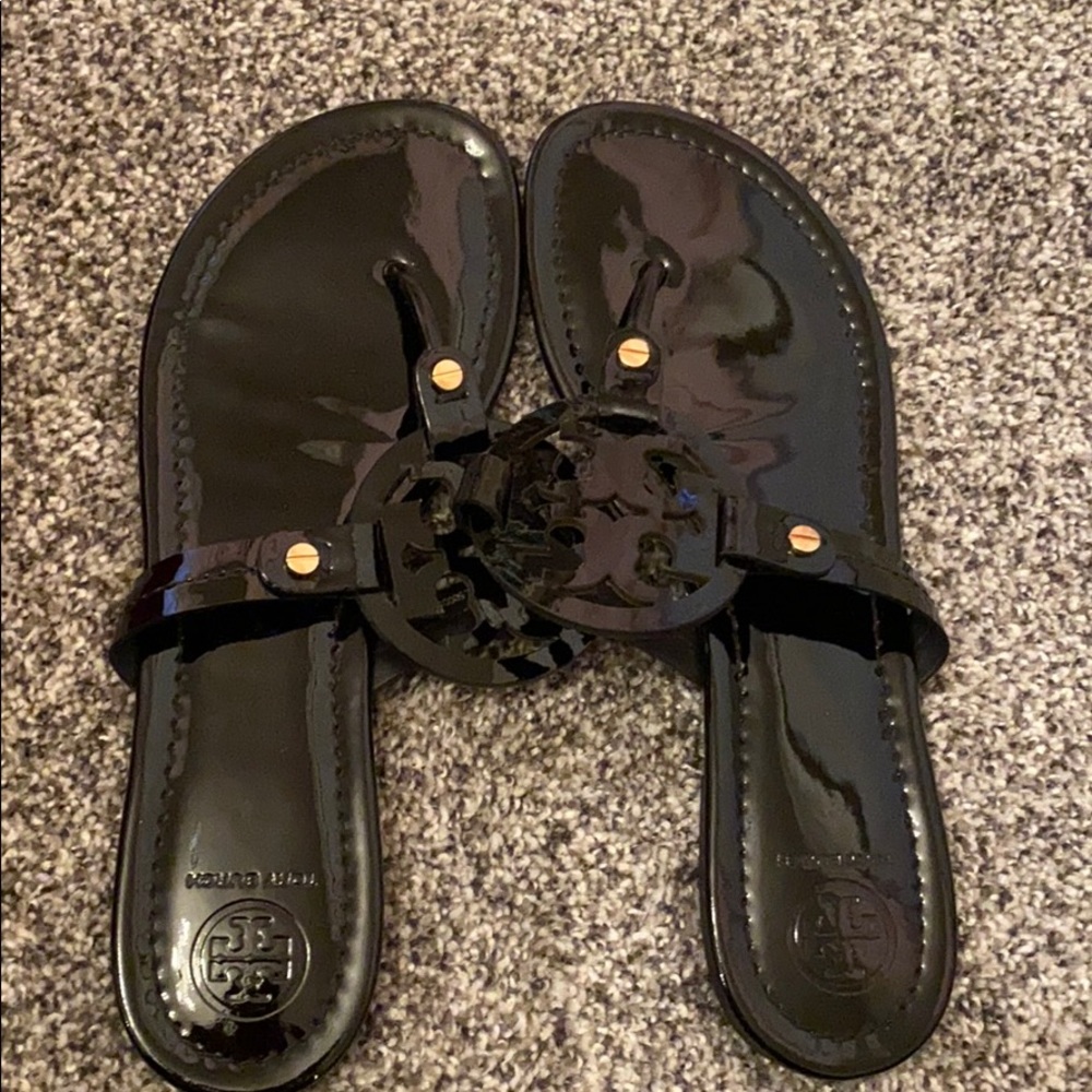 Tory Burch Miller patent black sandals